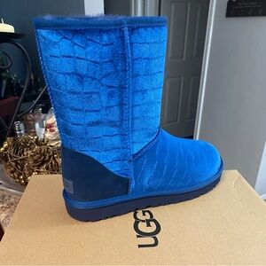 UGG Vibrant Blue Croc-Pattern Boots